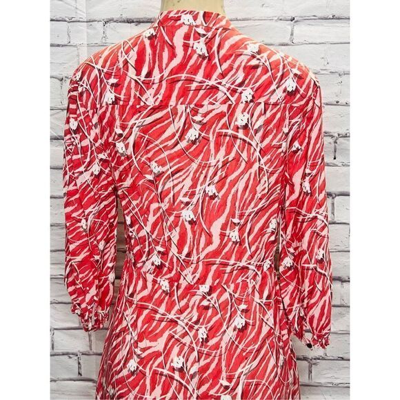 Allsaints Women's Red 3/4 Sleeves Katori Floral Button Front Shirt Dress - Picture 3 of 8
